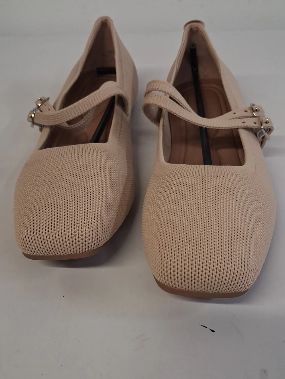 NWOT Women's Beige Knit Mary Jane Ballet Flats